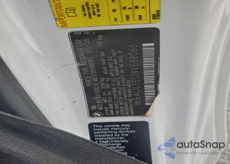 2008 BMW 128 I from USA, damaged, VIN WBAUL73528VE88066